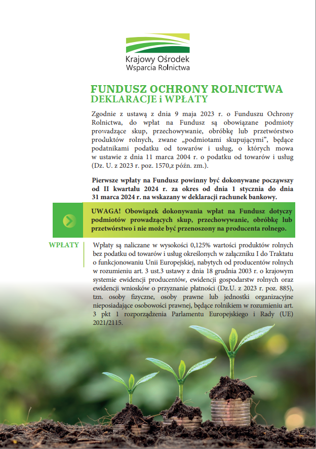 Ulotka - FUNDUSZ OCHRONY ROLNICTWA DEKLARACJE i WPŁATY str 1