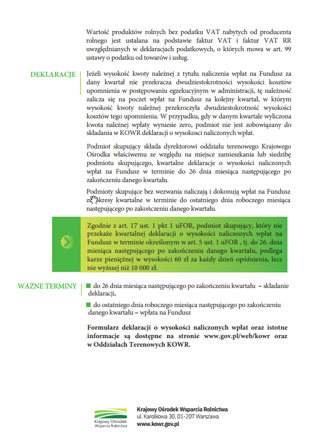 Ulotka - FUNDUSZ OCHRONY ROLNICTWA DEKLARACJE i WPŁATY str 2