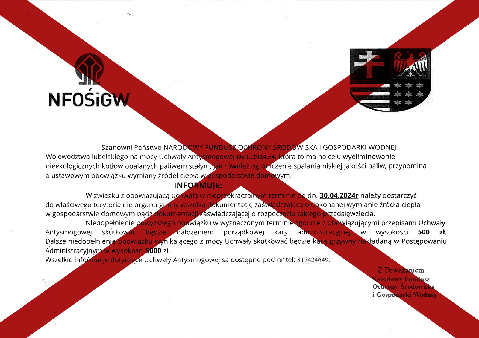 Uwaga - nieprawdziwa ulotka