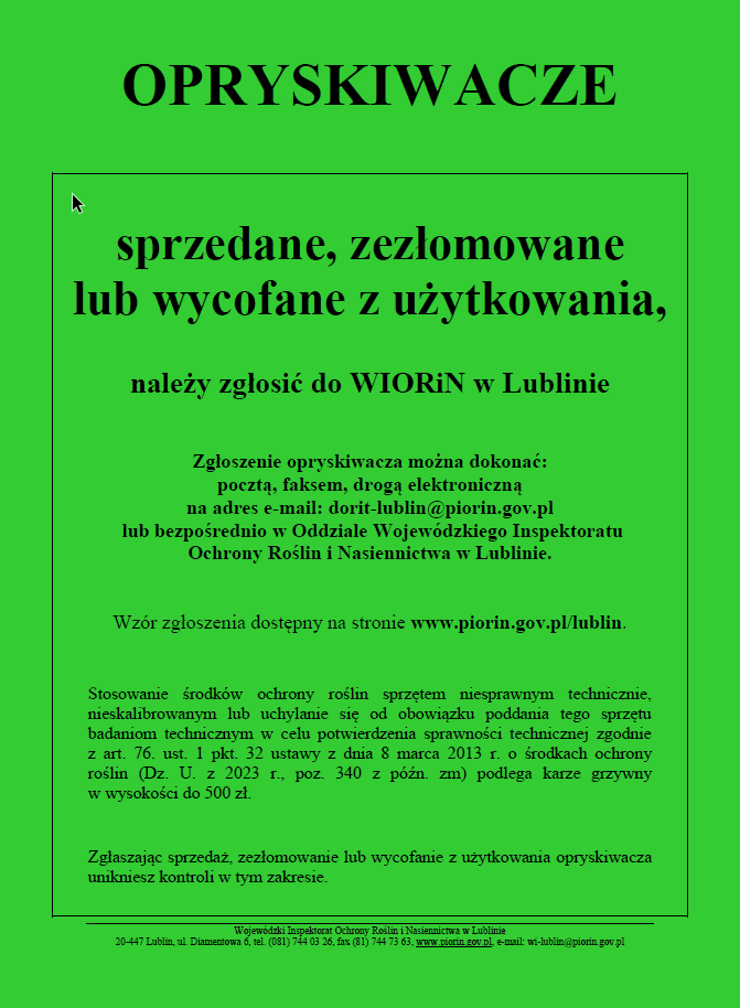 Opryskiwacze sprzedane, zezłomowane lub wycofane z użytkowania