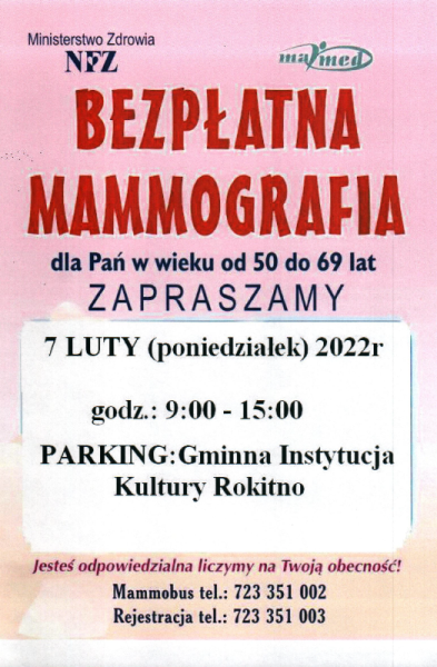 Bezpłatna mammografia 7 luty 2022